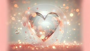 a large heart in a modern style against an abstract soft peach fuzz background of bokeh lights and blurred spots of color on a