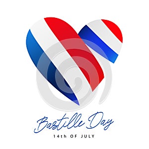 Large heart with a ribbon in the colors of the French flag. Bastille Day - July 14th. National holiday in France