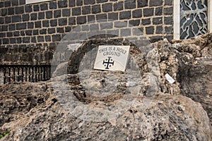 Large heart-shaped stones arranged among small pebbles mark the road, the Holy Land, Israel