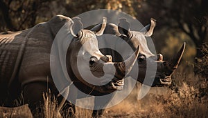 Large herbivorous mammals graze in African wilderness generated by AI