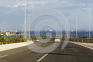 Large highway near sea in Greece