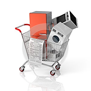 Large home appliances with a check in the shopping cart.