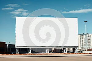 Large horizontal billboard mockup with blank empty copy space for inserting text, by the roadside in a city in the daytime