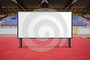 Large horizontal billboard mockup in sports stadium Defocused spectator seats in the background