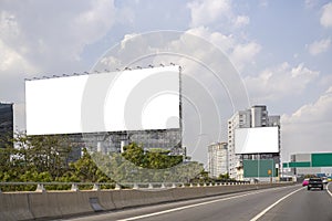 Large horizontal blank sign on a highway in Bangkok, Thailand