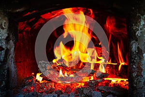 Large hot flame in the furnace