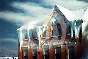 Large house and hanging icicle on house covering completely windows