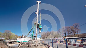 A large huge ditch pit tunnel timelapse at the construction site of the underground metro station line.