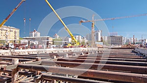 A large huge ditch pit tunnel timelapse at the construction site of the underground metro station line.