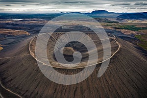 Large Hverfjall volcano crater is Tephra cone in Myvatn area at Iceland