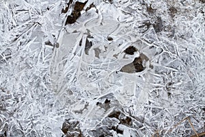 Large ice crystals formed a surface above the stream