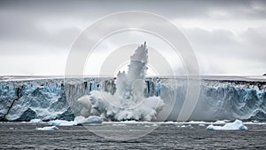 Large Iceberg Collapsing into Ocean with.