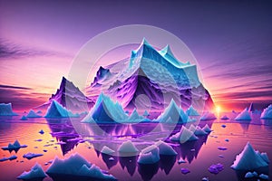 a large iceberg floating in the ocean at sunset background by AI Generated