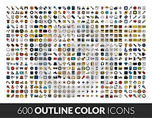 Large icons set, 600 outline color vector pictogram