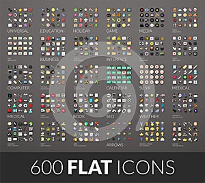 Large icons set, 600 vector pictogram of flat colored with shadows