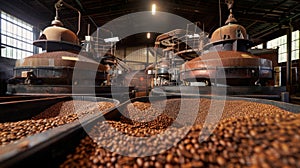 Industrial Coffee Roasting Facility With Large Roasters Processing Beans in Daylight photo