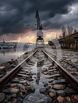 A large industrial complex with towering structures and pipes, illuminated under a dramatic sky. The image captures the scale and