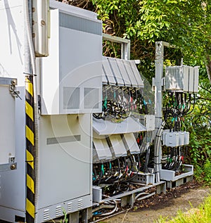 A large industrial electrical cabinet outdoors