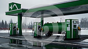 Large industrial gas station for refueling vehicles, trucks and tanks with fuel