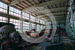 Large industrial hall of abandoned factory