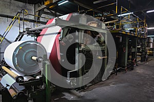 Large industrial machine for the production of plastic bags at the factory