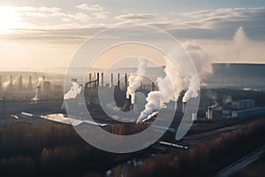 large industrial plant with smoke and haze from its chimneys, pollution of the air