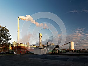 Large industrial plant at sunset