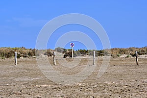 No parking sign at Trabucadors beach, Ebro Delta, Spain photo