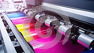 Large inkjet printer working multicolour on vinyl banner close