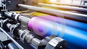 Large inkjet printer working multicolour on vinyl banner close