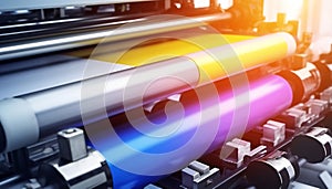 Large inkjet printer working multicolour on vinyl banner close