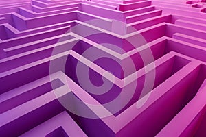 A large, intricate maze in shades of purple with a vibrant red light glowing in the center, creating a striking contrast