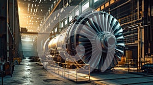 Large Jet Engine in Factory Workshop