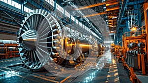 Large Jet Engine Inside Factory Workshop