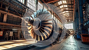 Large Jet Engine Inside Factory Workshop