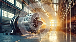 Large Jet Engine Inside Factory Workshop