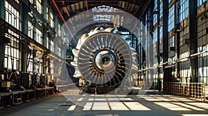 Large Jet Engine Inside Hangar