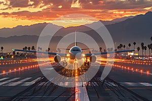 Large Jetliner on Airport Runway. Generative AI