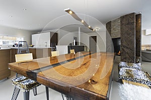 Large kitchen and antique wood table in modern style