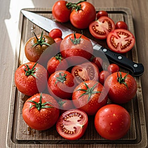 A large kitchen knife with a black handle is placed alongside