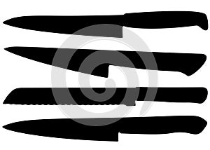 Large kitchen knives in a set.