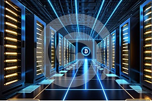 a large laboratory made of bit coin, showing a way to a large bitcoin photo