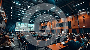 Large Lecture Hall Filled with People Attending a Lecture