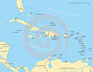 Large And Lesser Antilles Political Map