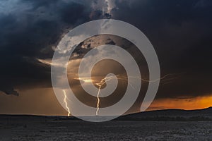 Large lightning strike at dusk on Tornado Alley