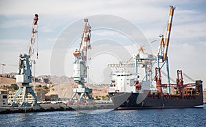 Large loading cranes in the international port of Israel.