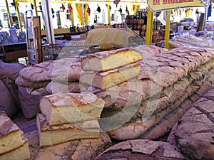 Large loafs of bread in market