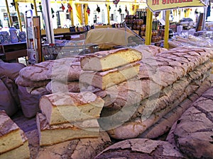 Large loafs of bread in market photo
