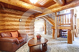Large log cabin house interior - cozy Sitting room