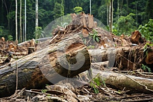 large logs lie on the ground of a forest area, and there are no trees